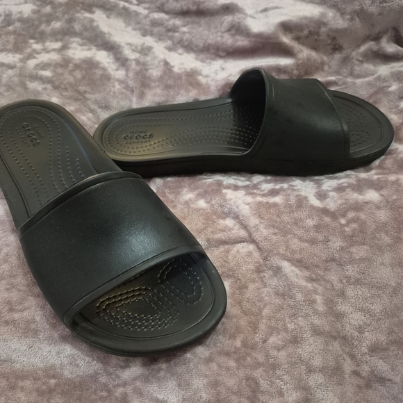 CROCS Shoes - CROCS Black Sandals with Perforated Design and Heel Straps